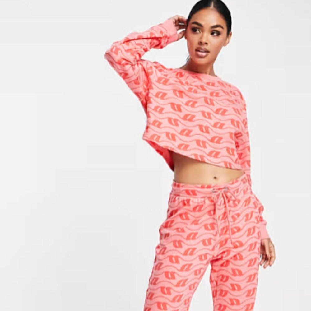 ASOS Cotton Cropped Top and Pant in Papaya Pink Lounge Set